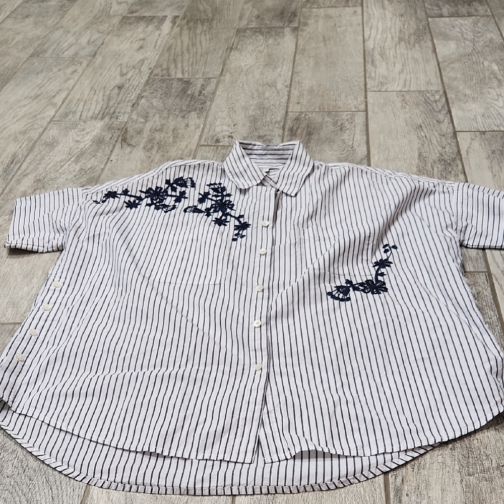 Madewell Black and White Striped Button Down Shirt